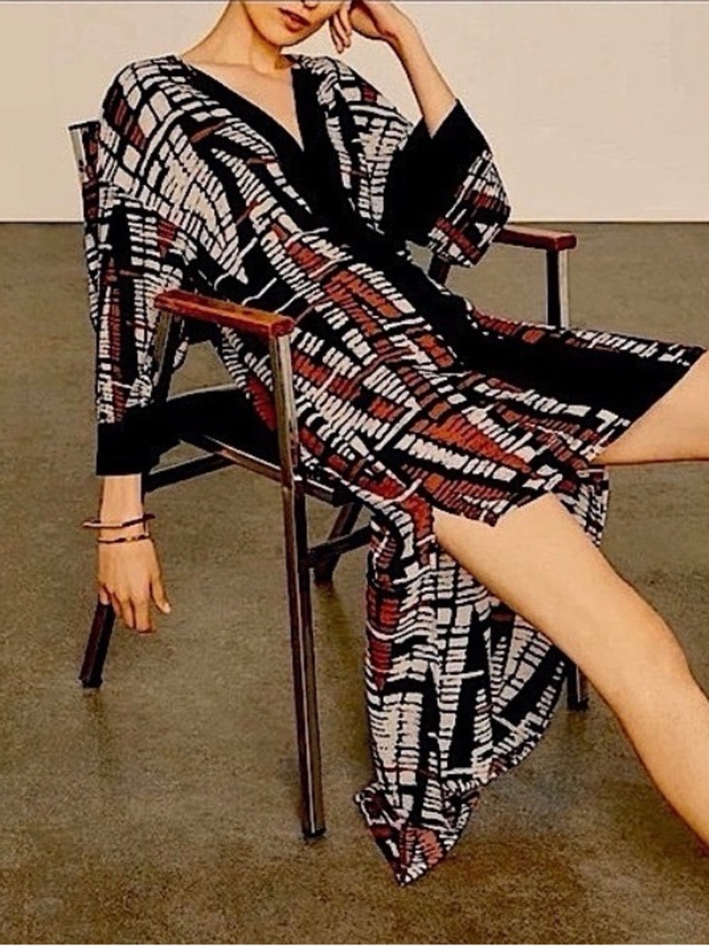 BCBGMaxAzria Geometric Print High Low Maxi Dress